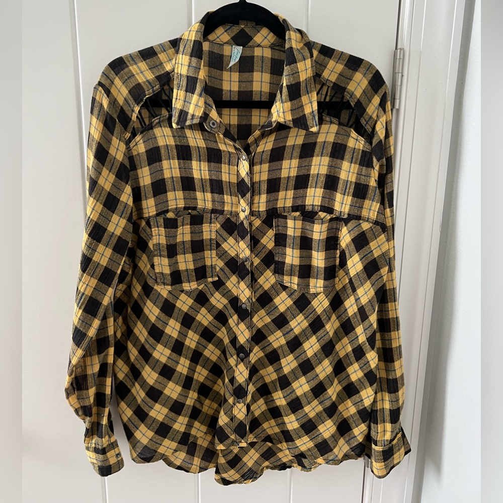 Free people black & yellow plaid shirt